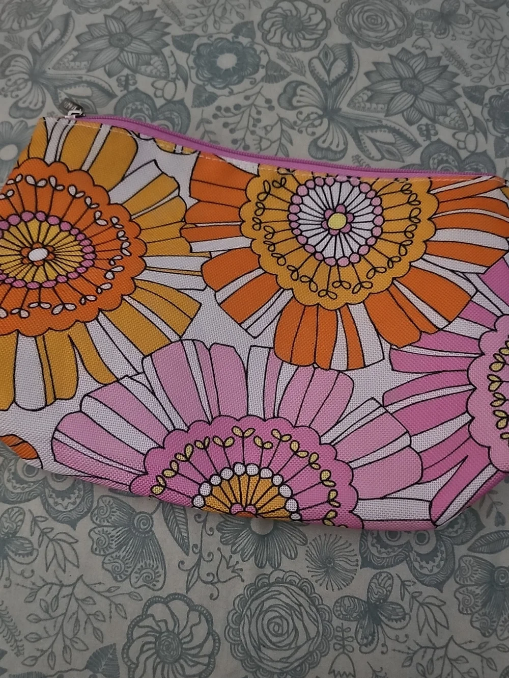 Clinique Pink Orange Floral Cosmetic Bag
